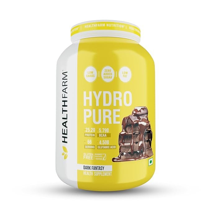 Healthfarm Hydrolysed Hydro Pure Whey protein,25g Protein 11.7g EAAS 5.35g BCAA 4.60g Glutamine