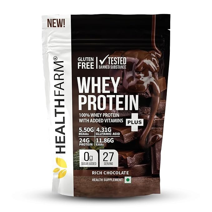 HEALTHFARM Whey Protein Plus with Added Vitamins|29 Servings|24g Protein |Build Lean and Bigger Muscles (RICH CHOCOLATE, 1KG)