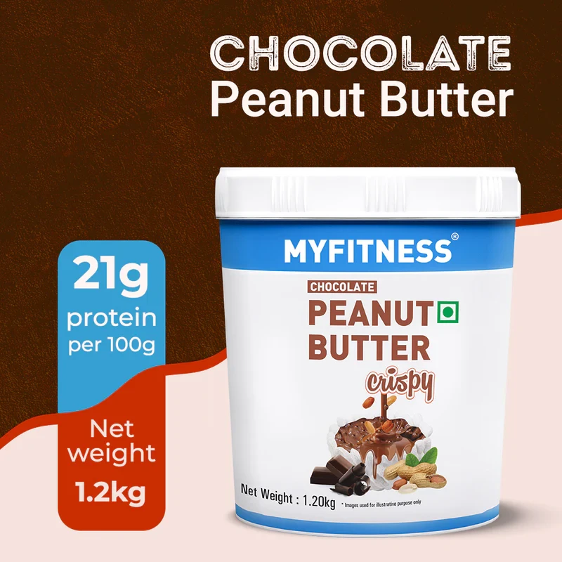 MYFITNESS Chocolate Peanut Butter Crispy 1200g | 21g Protein | Dark Chocolate | Tasty Nut Butter Spread | Cholesterol Free, Gluten Free | Crispy Peanut Butter | Zero Trans Fat | Guilt Free Diet Snack