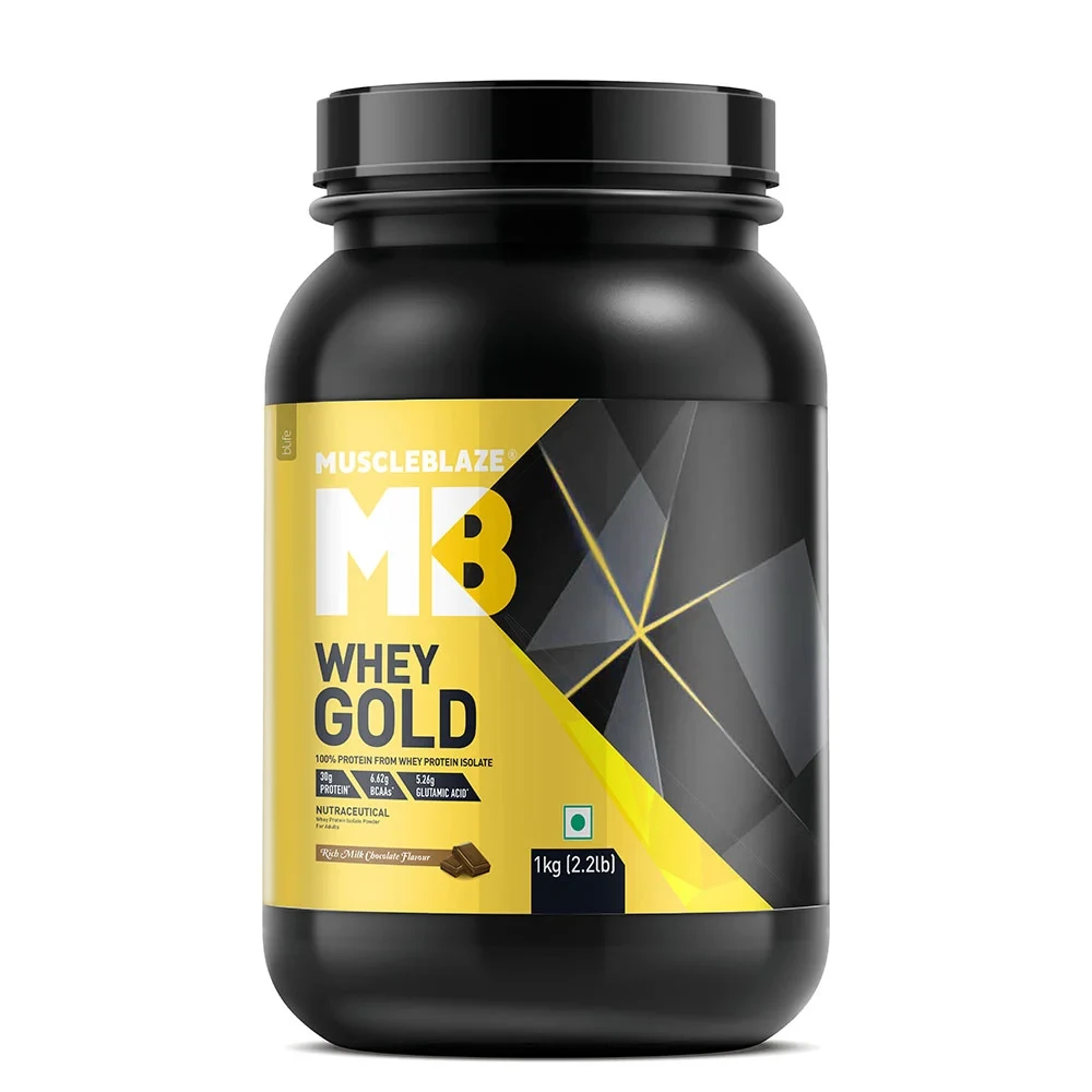 MuscleBlaze Whey Gold 100% Whey Protein Isolate, 1 kg (2.2 lb), Rich Milk Chocolate