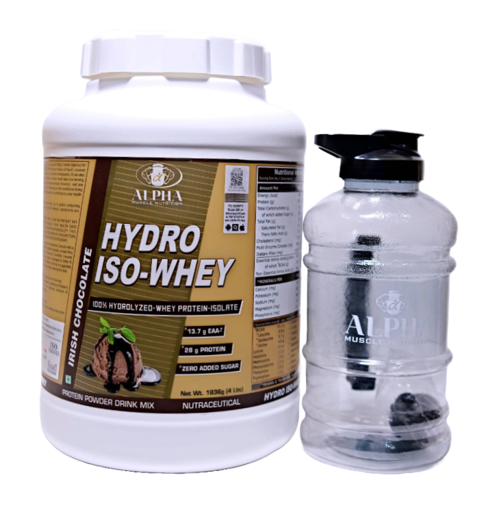 Alpha Hydro Iso Whey Protein With Gallon Bottle | 28g Protein | 54 Serving | Sugar Free