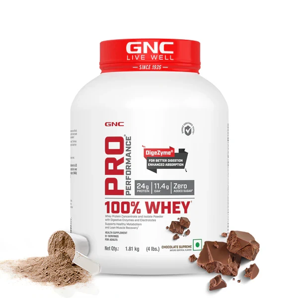 GNC Pro Performance 100% Whey Protein Powder | Boosts Strength & Endurance | Builds Lean Muscles | Fastens Muscle Recovery | Formulated In USA | 24g Protein | 5.5g BCAA |