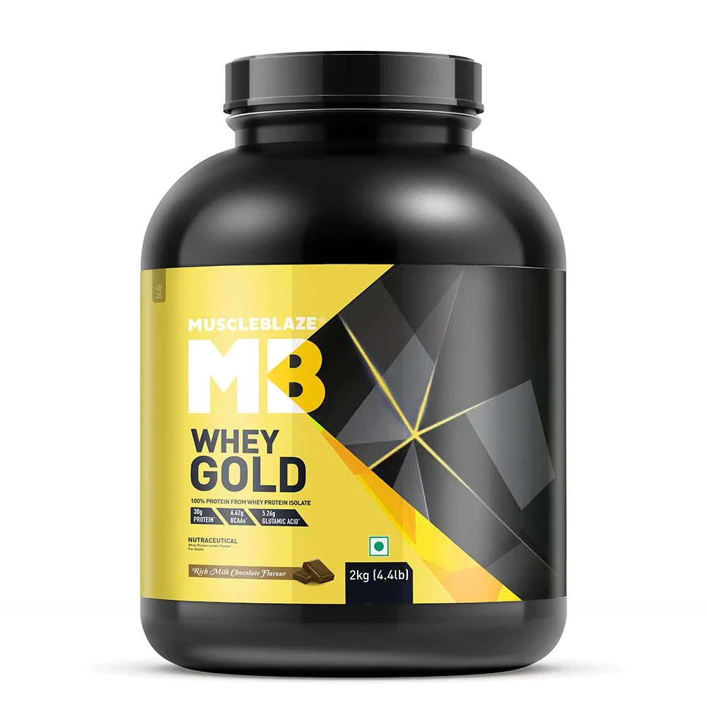 MuscleBlaze Whey Gold 100% Whey Protein Isolate, 2 kg (4.4 lb), Rich Milk Chocolate