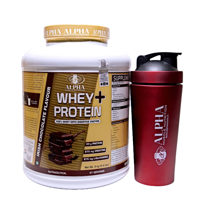 Alpha Whey Protein Plus 2kg With Steel Shaker | 25g Protein | 57 Serving | Sugar Free