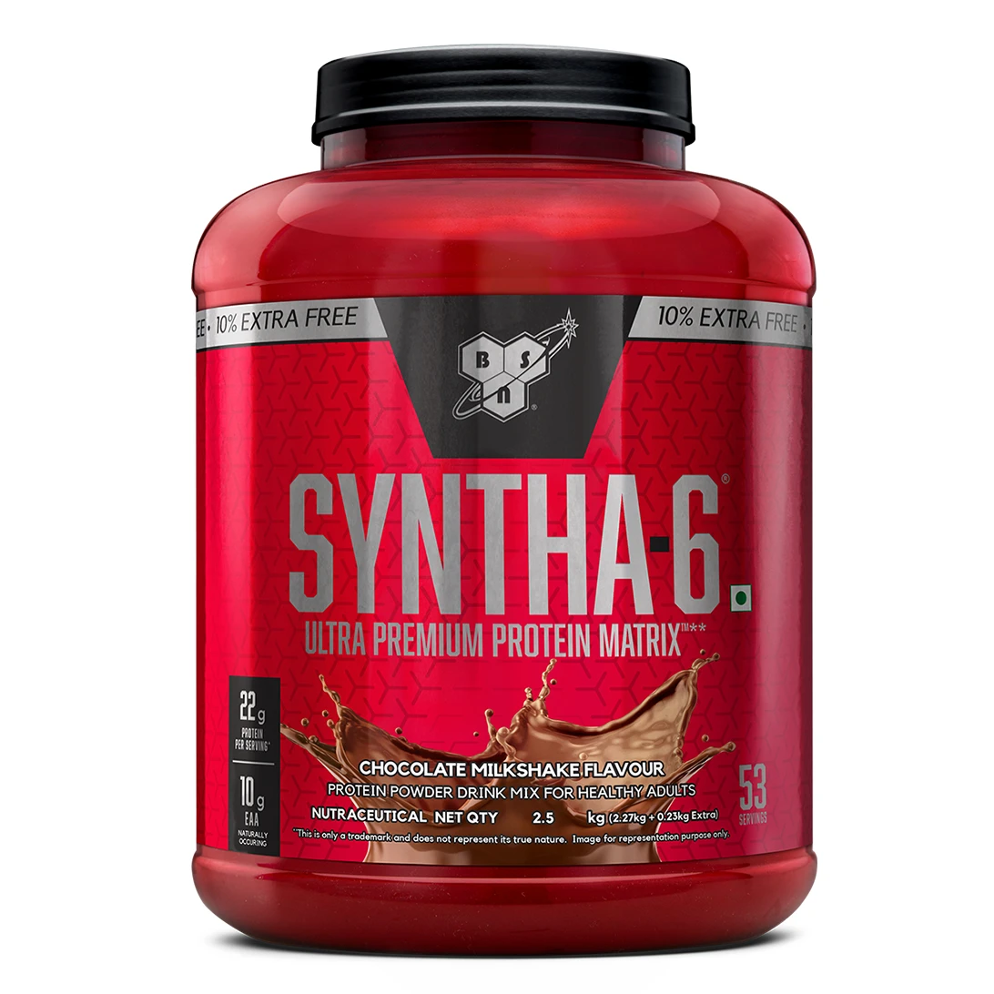 BSN Syntha 6 Protein Powder - 5 lbs+10% Extra, 2.5 kg (Chocolate Milkshake), Ultra Premium Protein Matrix (Whey Protein, Micellar Casein), for Muscle Recovery. Vegetarian.